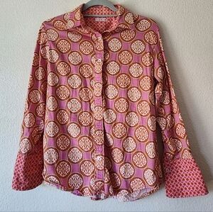 Tizzie Pink Coral Medallion Button-down Blouse L